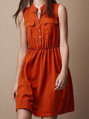 Burberry Burnt Orange Sleeveless Shirt Dress | Snap Button Mini, Pockets